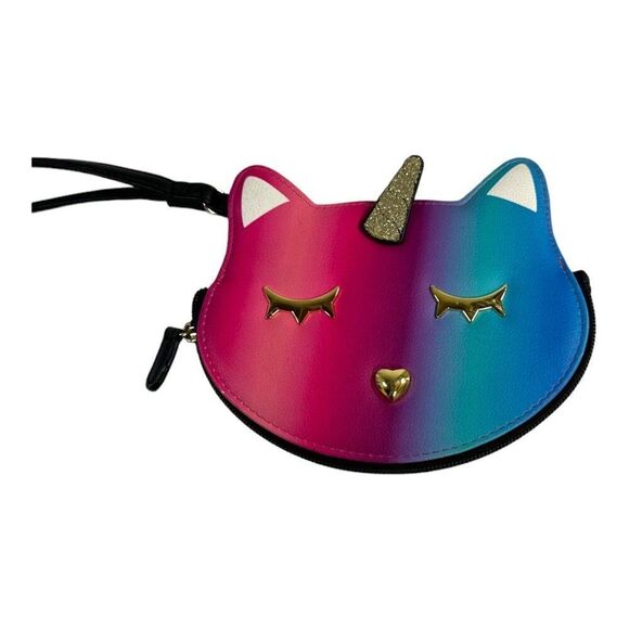 Luv Betsey Johnson Rainbow Unicorn Cat Wristlet Wallet Zip Around Kitty Wallet - Picture 1 of 8